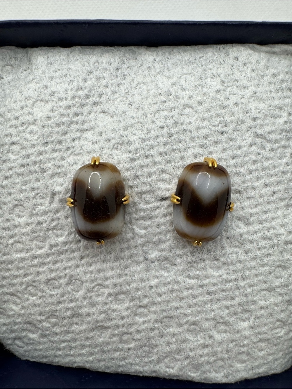 Gold-Plated Silver Tibetan-Style Stone Stud Earrings